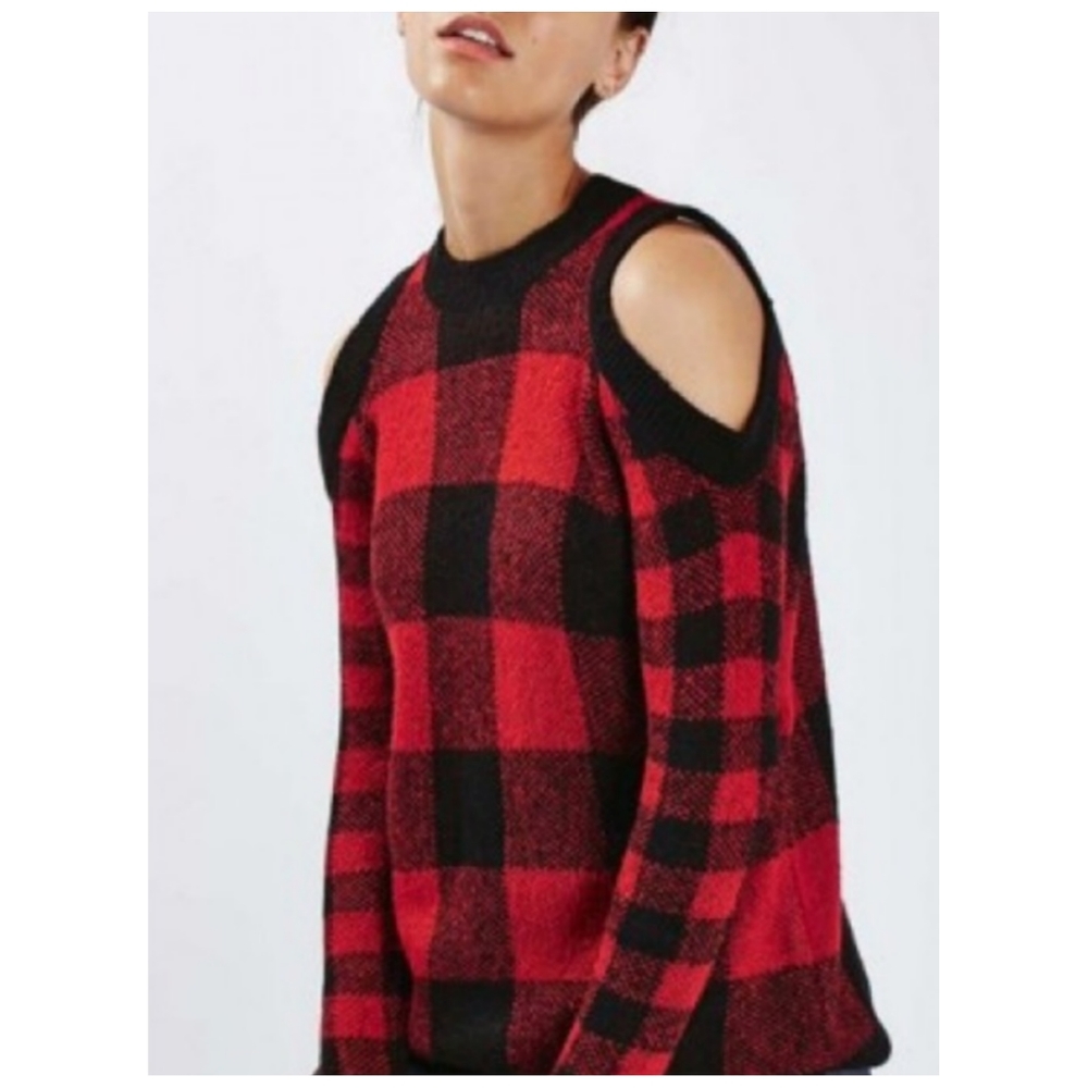 Madison Lilly‎ Open Shoulder Plaid Sweater-NWT